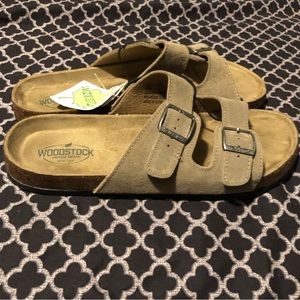 Woodstock Wear Sz 12 Suede Leather Sandals Slide Bert Buckle Brown Retro